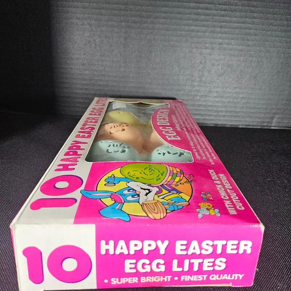 Vintage 90s Plastic Happy Easter Egg String Lights Chick Duck 10 Lights NOS